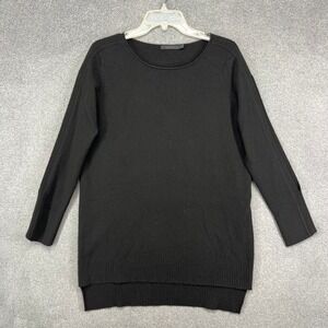 Raffi Cashmere Sweater Womens Small Black High Low round Neck Ribbed Sleeve Knit